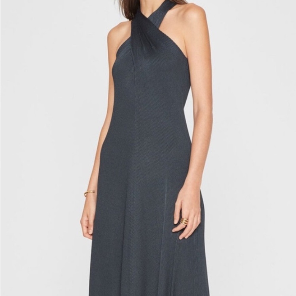 Club Monaco Women's Ribbed Maxi Dress - Beautiful Dark Blue Green Cross Front - Picture 2 of 3